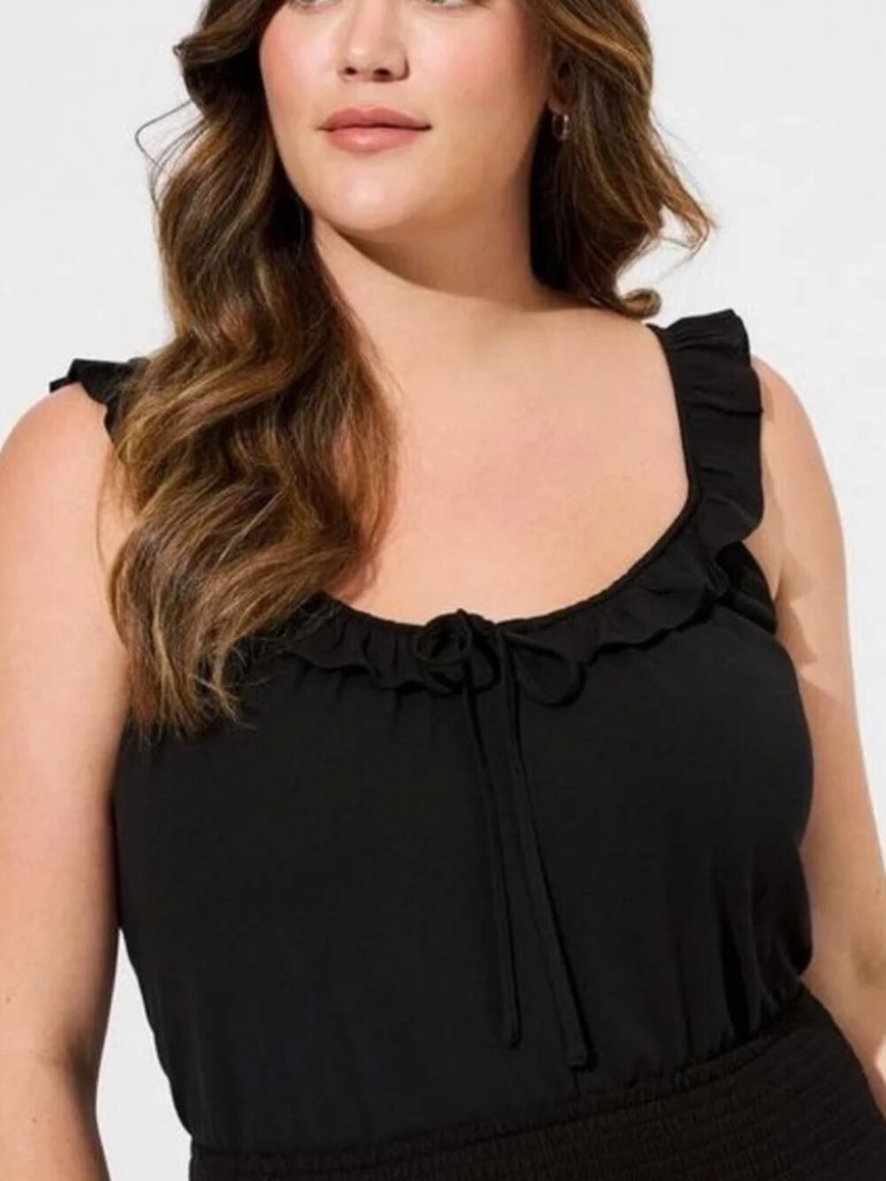 NWT TORRID Black Crinkle Gauze Ruffle Tie Front Tank Top – Sz 2X (18-20)